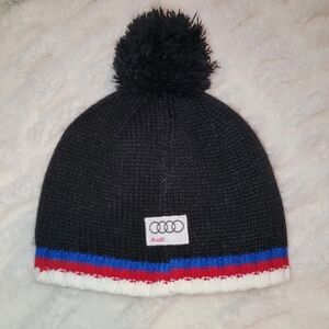 Kootenay Audi Black Knit Pom Beanie with Red & Blue Trim